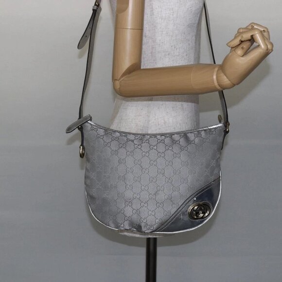 GUCCI GG Canvas Newbrit Shoulder Bag Silver Gold 169998 Auth 146706 - Picture 1 of 16